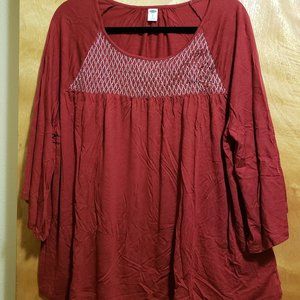 Red Tunic with Silver Threaded Design on Bust